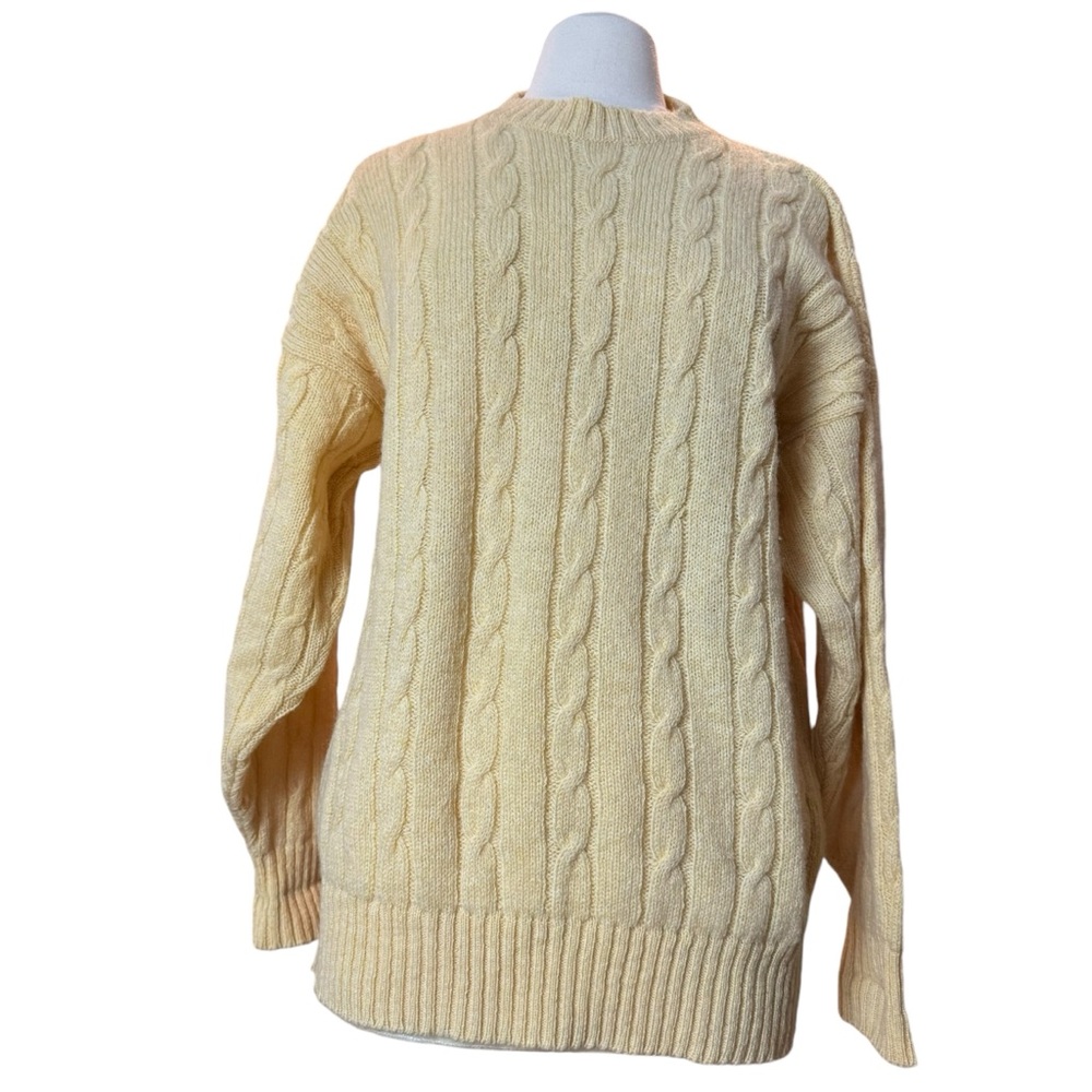 Maddy Moss Scottish Cable Knit Pullover Wool Sweater Yellow Size 42